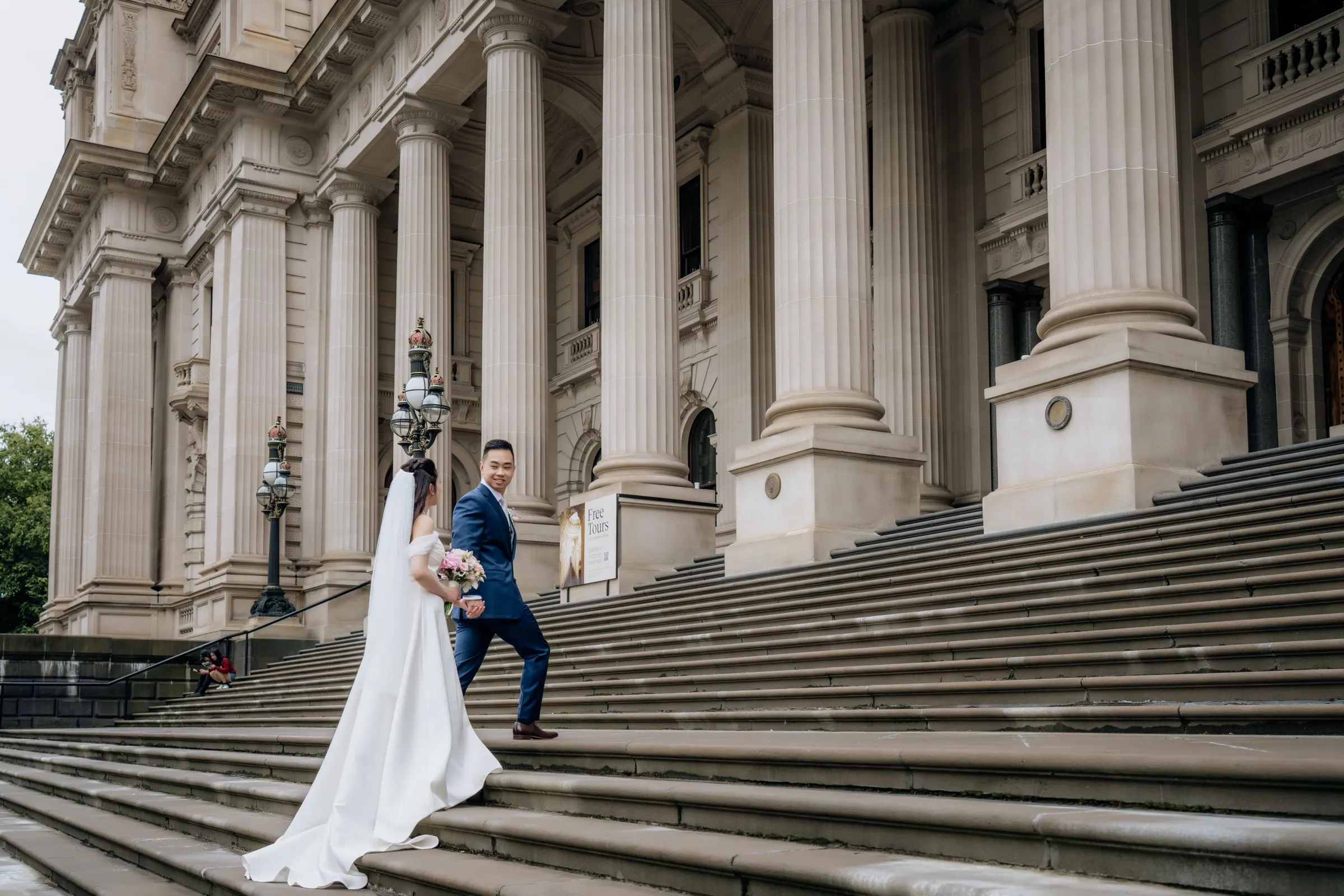 Couple portrait at Parliament House, Spring Street