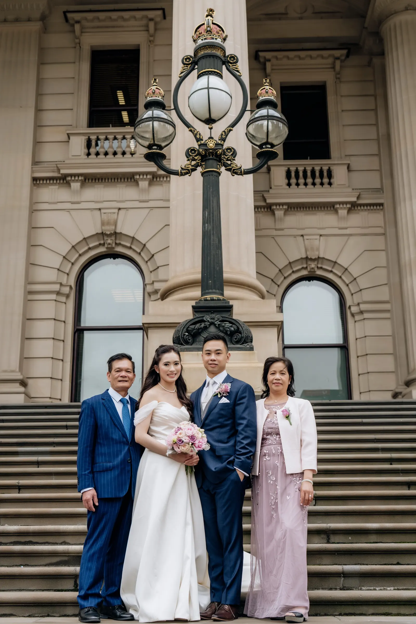 Bride and groom at Parliament House, Melbourne CBD