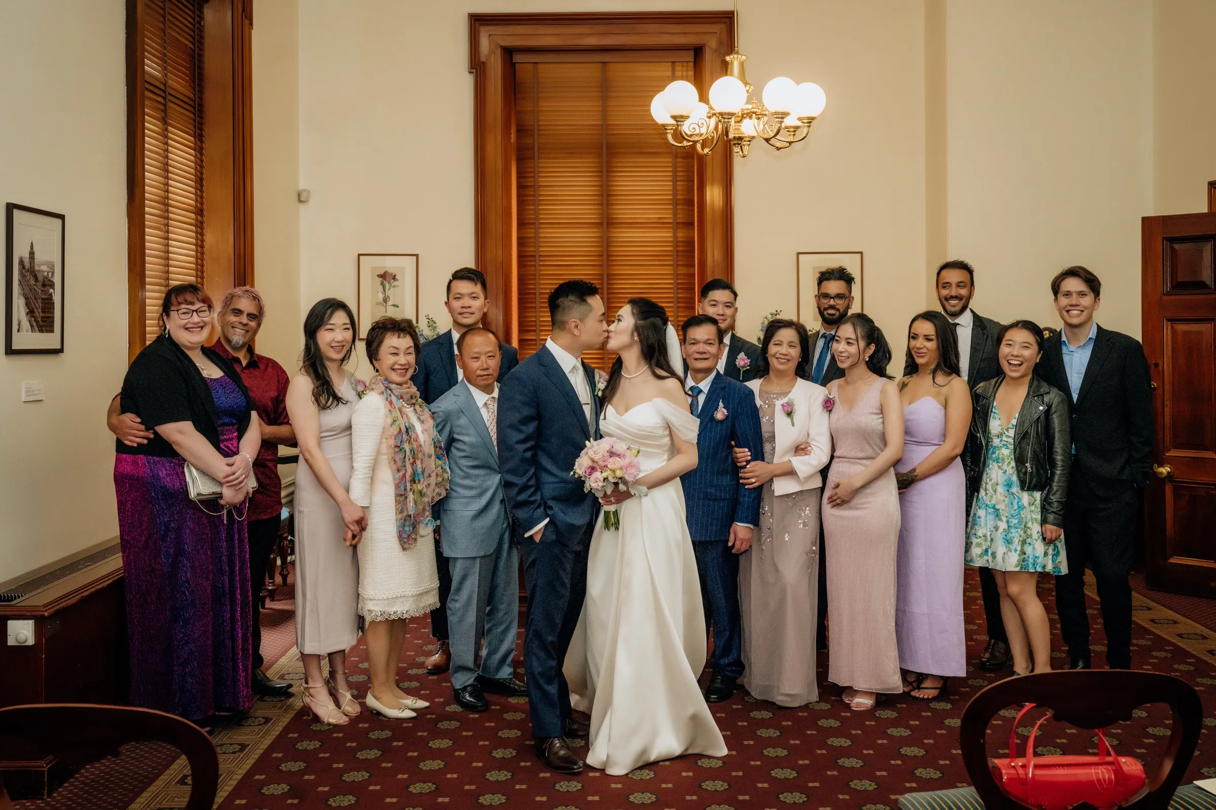 Bride and groom at the Royal Exhibition Building façade
