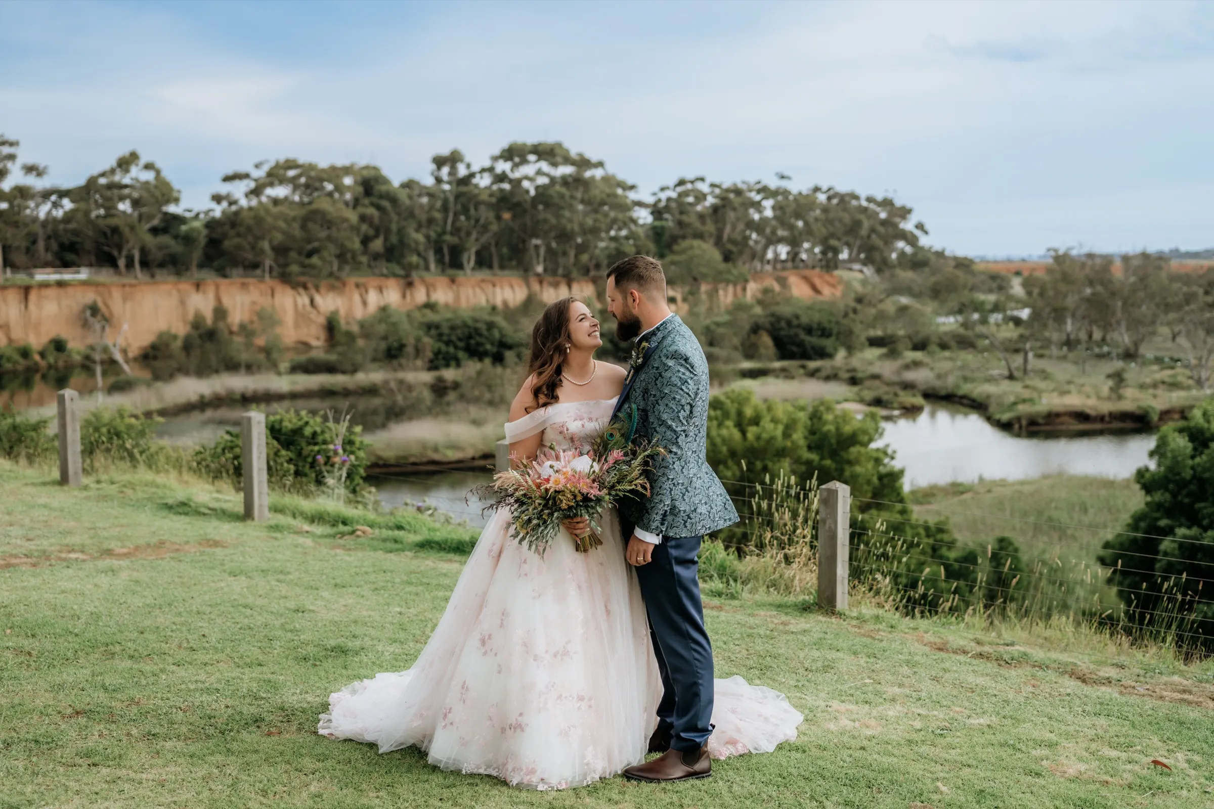 Jordy and Nic's wedding ceremony venue, golden afternoon light