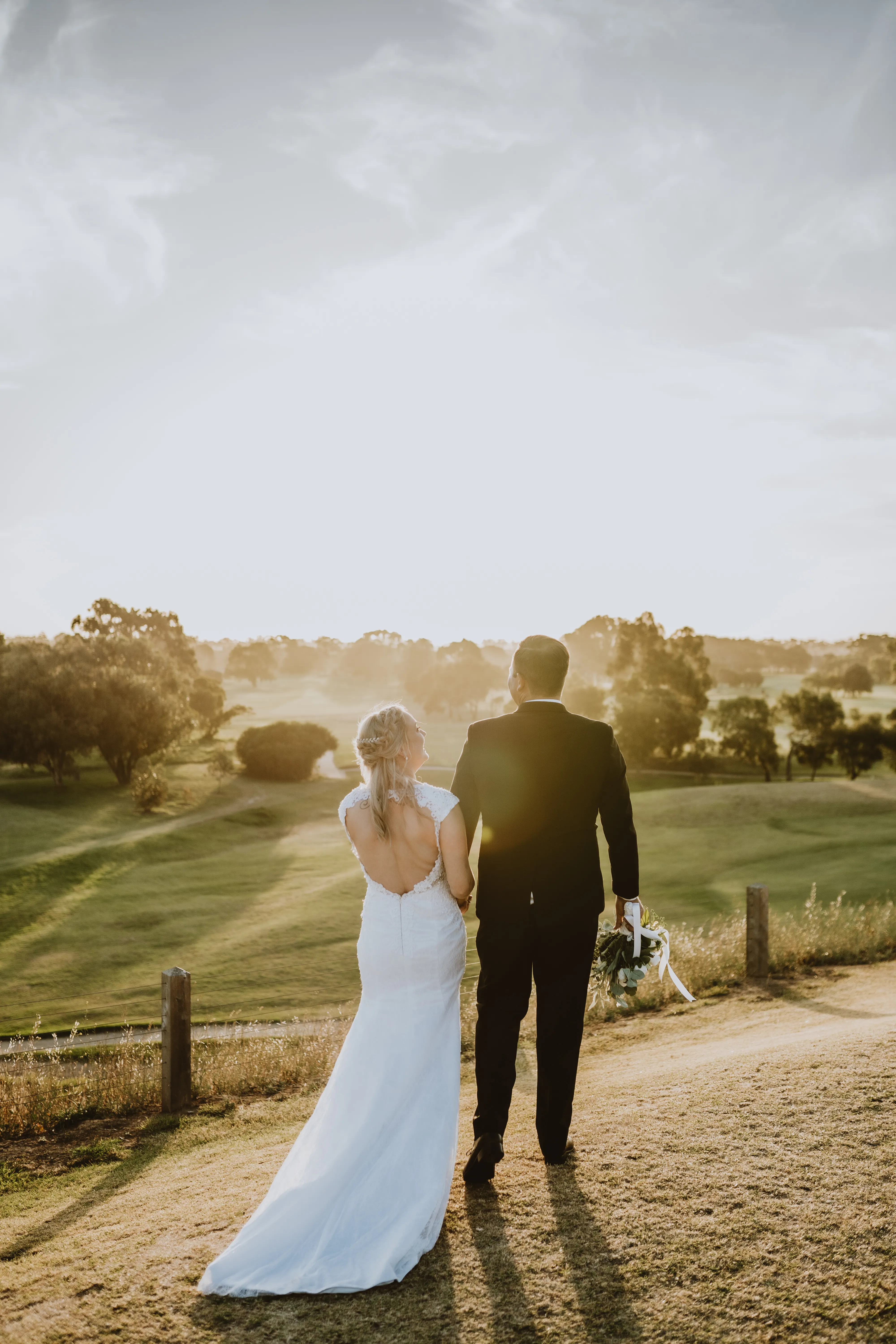 Bride and groom at golden hour at The Views Werribee, Melbourne wedding photography